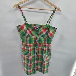 Connection 18 Button Down Spaghetti Straps Twee Plaid Dress Juniors Large